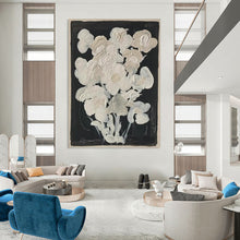 Load image into Gallery viewer, “White Flowers on Black Background” – Simple Abstract with Floral Motif DTP140