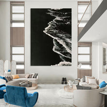 Load image into Gallery viewer, “Black - and - White Wave Silhouette” – Monochrome black and white, with wave silhouettes creating a strong contrast. DTP349