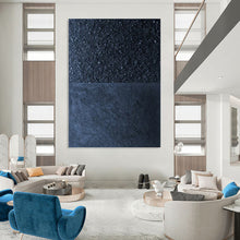 Load image into Gallery viewer, “Two - Tone Black and Blue Textured Art” - Black, Blue Abstract Art on Canvas DKH1247