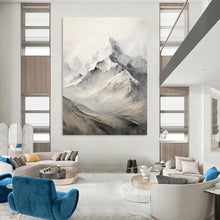 Load image into Gallery viewer, “Snow - Capped Mountain Peaks in Grey and White” - Grey, White Abstract Art on Canvas DKH1256