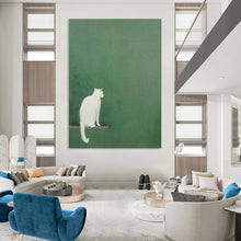 Load image into Gallery viewer, Minimalist White Cat Abstract Art, Perfect for Calming Nursery & Nature - Inspired Bathroom LargeART1937