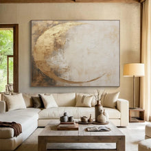Load image into Gallery viewer, Golden Crescent Moon in Neutral Tones Abstract acrylic painting DLZ081