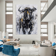 Load image into Gallery viewer, “Textured Bull with Gold Accents” - Impasto Animal Art on Canvas DKH1455
