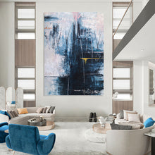 Load image into Gallery viewer, “Moody Blue Abstraction” - Blue, Grey, Pink, Yellow Abstract Art on Canvas DKH1111
