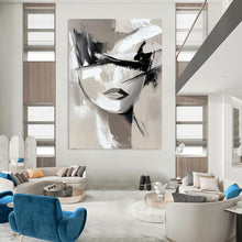 Load image into Gallery viewer, Monochrome Abstract Face Painting, Minimalist Gray - Toned Art for Modern Bedroom & Chic Office LargeART2193