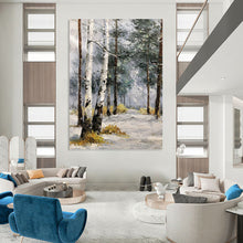 Load image into Gallery viewer, “Snowy Birch Forest Path” - Grey, White, Brown Landscape Art on Canvas DKH1283