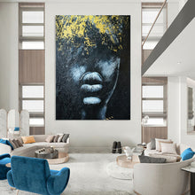 Load image into Gallery viewer, Abstract Painting Black Gold Face Art for Living Room & Bedroom Decor LargeART2153