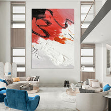 Load image into Gallery viewer, “Red and Black Abstract Splatter” - Red, Black, White Abstract Art on Canvas DKH1290