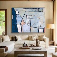 Load image into Gallery viewer, Blue - Dominant Geometric Abstract Painting on Canvas DKH547