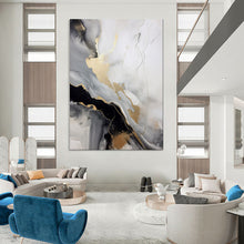 Load image into Gallery viewer, Gold & Gray Abstract Fluid Painting, Ideal for Luxe Living Room & Sophisticated Office LargeART2065