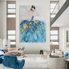 Load image into Gallery viewer, “Elegant Ballerina” - Blue, Gold, and White Figurative Art on Canvas DKH1414