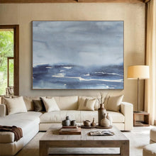 Load image into Gallery viewer, Monochromatic Blue Abstract Seascape for Coastal Bedroom & Relaxing Reading Nook DKH168