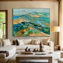 Load image into Gallery viewer, Textured Green - Blue Landscape Abstract Painting On Canvas DKH341
