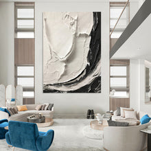 Load image into Gallery viewer, “White & Black Crescents” – Thick white impasto and black strokes, curved shapes DTP387