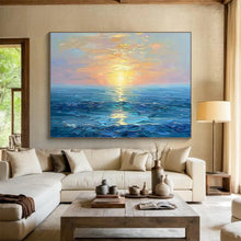 Load image into Gallery viewer, Impressionistic Sunset Seascape Painting on Canvas - “Golden Ocean Horizons” DKH767