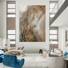 Load image into Gallery viewer, Minimalist Abstract Art, Earth - Toned Gold - Accented Painting for Bohemian Living Room & Calming Office LargeART2247
