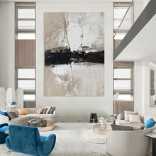 Load image into Gallery viewer, “Neutral Textures & Bold Black Stroke” Abstract Minimalist Painting on Canvas, Modern Wall Decor Essential DKH976