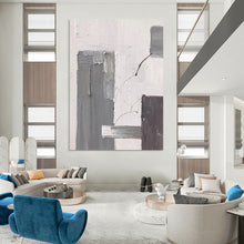 Load image into Gallery viewer, “Gray Block & Line” – Gray blocks, thin lines, white textured background DTP396
