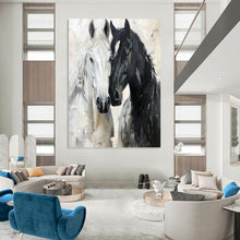 Load image into Gallery viewer, “Abstract Horse Duo” - Black, White, and Grey Animal Art on Canvas DKH1401