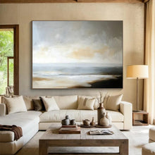 Load image into Gallery viewer, Hand - painted Minimalist Beach Horizon Acrylic Art for Scandinavian - Style Bedrooms LargeART1701