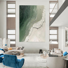 Load image into Gallery viewer, Textured Green & White Abstract Painting - Ideal for Home Office & Meditation Room LargeART2353