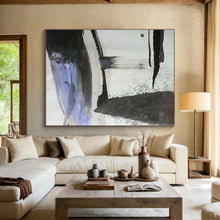 Load image into Gallery viewer, Black - White - Purple Abstract “Ink Flow” Painting on Canvas, Minimalist Zen Art DKH852