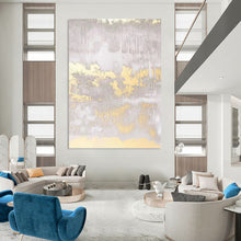 Load image into Gallery viewer, “Gilded Gray Textures” Abstract Metallic Accent Painting on Canvas, Luxe Decor DKH951