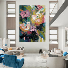 Load image into Gallery viewer, “Bold Colorful Floral Expression” - Pink, Orange, Green Flower Art on Canvas DKH1355
