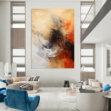 Load image into Gallery viewer, “Swirling Neutrals with Orange Accents” – Dynamic Abstract with Circular Motif DTP121
