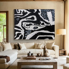 Load image into Gallery viewer, Hand - painted Oversized Black and White Abstract Patterns Acrylic Art for Edgy Home Offices LargeART0052