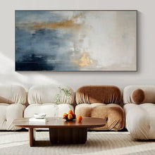 Load image into Gallery viewer, Blue - Gray with Subtle Gold Abstract Canvas Painting, Great for Serene Bathroom & Modern Bedroom LargeART1211