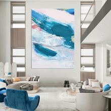 Load image into Gallery viewer, “Blue Rhythm” - Blue, white, pink with dynamic brushstrokes and black lines DTP151