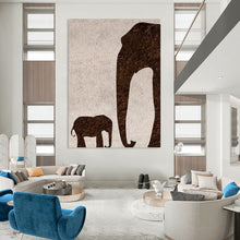 Load image into Gallery viewer, “Elephant Silhouette Textured Art” - Brown, White Abstract Art on Canvas DKH1329