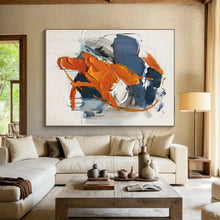 Load image into Gallery viewer, Blue and Orange Abstract Textured Strokes Acrylic Art - Suited for Coastal - inspired Living Room & Creative Coworking Space LargeART0613
