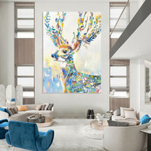 Load image into Gallery viewer, Whimsical Abstract Floral Deer, Vibrant Color - Blended Art for Children’s Playroom & Boho - Chic Nursery LargeART2209