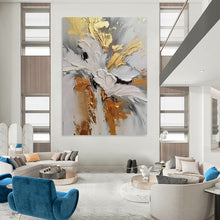 Load image into Gallery viewer, “Gilded Floral Impasto” - Gold, Grey, and White Flower Art on Canvas DKH1386