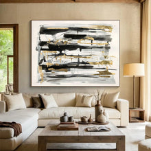 Load image into Gallery viewer, Gold Accent “Monochrome Luxury” Painting on Canvas, Elegant Abstract Decor DKH846