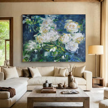 Load image into Gallery viewer, Impressionistic White Roses Art for Romantic Bedroom & Floral - Themed Café LargeART0892