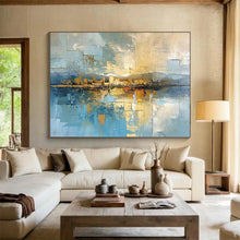 Load image into Gallery viewer, Geometric Cityscape Reflection in Blue Abstract acrylic painting DLZ050