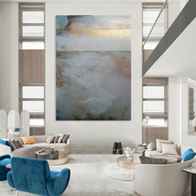 Load image into Gallery viewer, “Gilded Horizon” - Soft blues, whites, gold hints, serene landscape DTP173