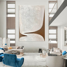 Load image into Gallery viewer, “Minimalist White and Brown Shapes” - White, Brown Abstract Art on Canvas DKH1179
