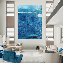 Load image into Gallery viewer, “Textured Blue Depths” - Blue with Red Accents Abstract Art on Canvas DKH1100