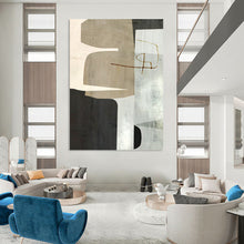 Load image into Gallery viewer, “Neutral Shapes” - Beige, gray, white geometric forms with a brown line DTP158