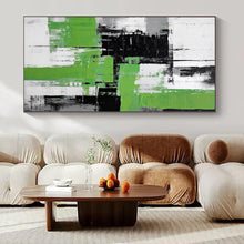Load image into Gallery viewer, Grand Hand - painted Green & Gray Abstract Clash Acrylic Art for Modern - Minimalist Hallways LargeART0181