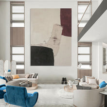 Load image into Gallery viewer, “Subtle Color Block Interaction” - Beige, Black, Maroon Abstract Art on Canvas DKH1152