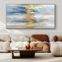 Load image into Gallery viewer, Gray - Blue - Gold Abstract Strokes Acrylic Art, Perfect for Minimalist Home & Office LargeART1011