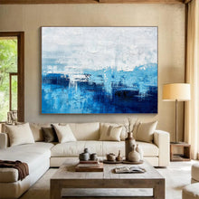 Load image into Gallery viewer, Blue and White Coastal Abstract Painting for Beach House & Serene Spa Lounge DKH275