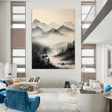 Load image into Gallery viewer, Monochromatic Ink - Wash Mountain Abstract Painting, Perfect for Zen - Inspired Living Room & Traditional Study LargeART1917