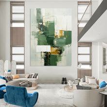 Load image into Gallery viewer, Green & Gold Geometric Abstract Art, Good for Modern Living Room & Art Gallery Display LargeART2290