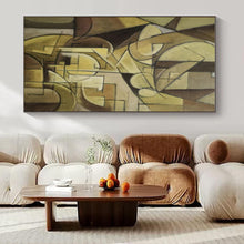 Load image into Gallery viewer, Brown Geometric Cubist Abstract Painting, Ideal for Retro Study & Art Gallery LargeART1430